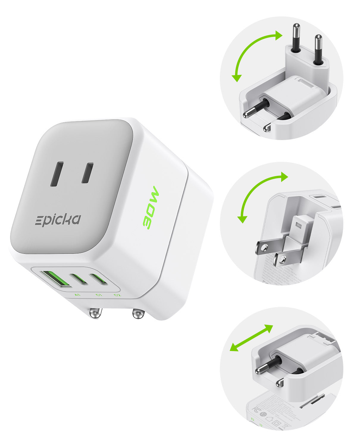 Hybrid Mini Abroad Travel Adapter with 30W Fast Charging