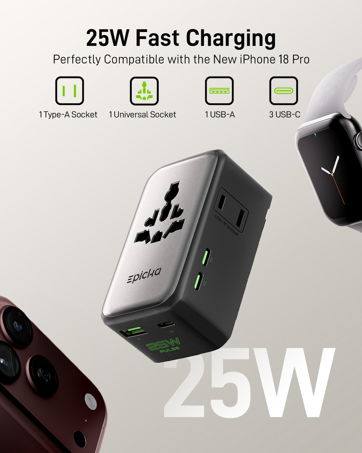 Pulse Air Series Universal Travel Adapter (25W/45W, 6 Ports)