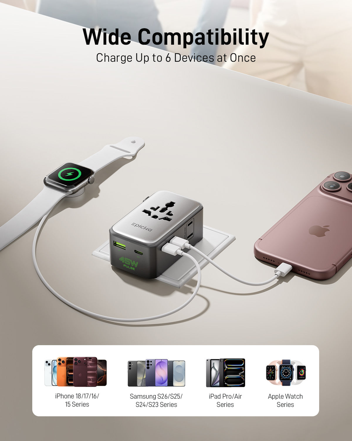 Pulse Air Series Universal Travel Adapter (25W/45W, 6 Ports)