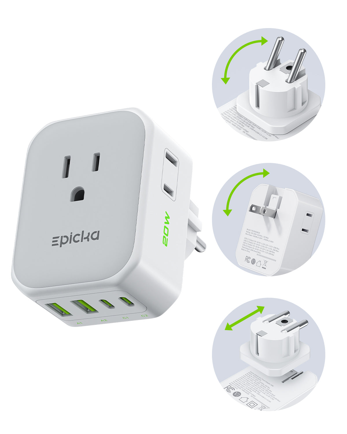 Hybrid 8-in-1 Abroad Travel Adapter with 20W Fast Charging