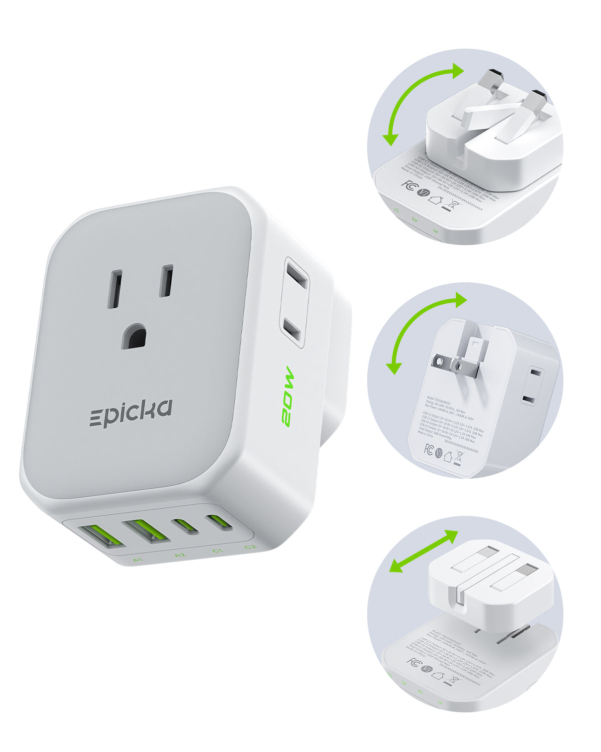 Hybrid 8-in-1 Abroad Travel Adapter with 20W Fast Charging
