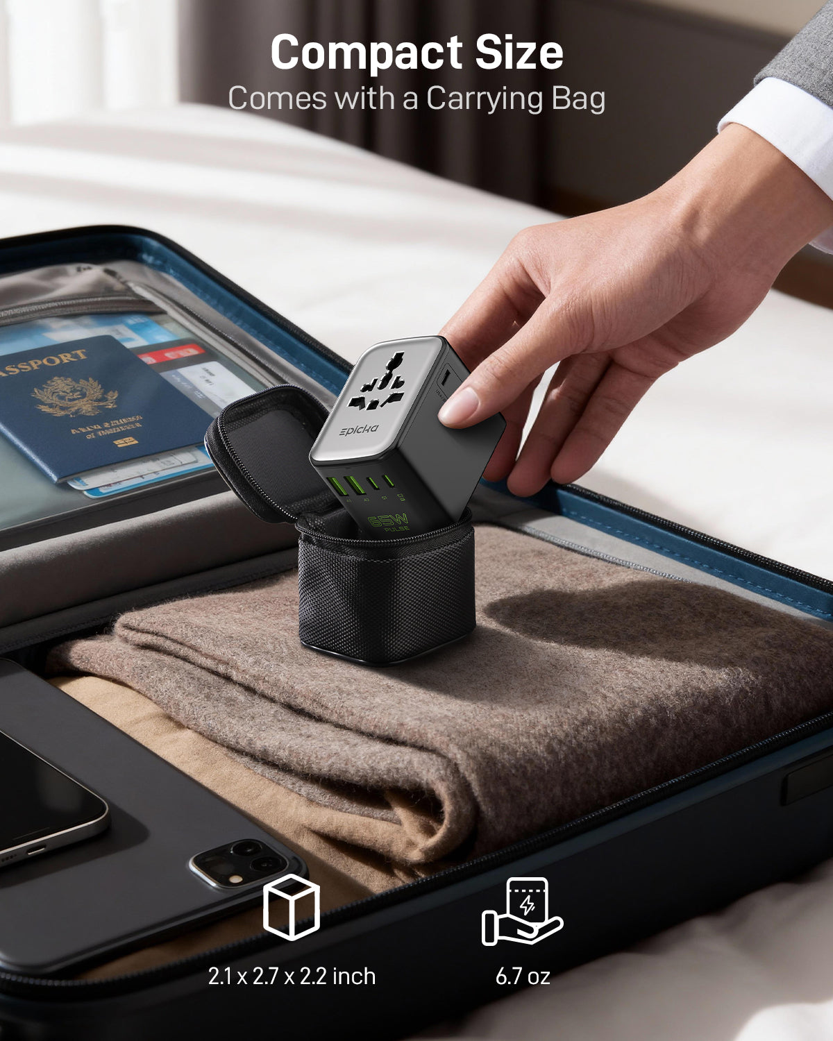Epicka Pulse Duo 65W Fast Charging Universal Travel Adapter (GaN 65W, 6-Ports)