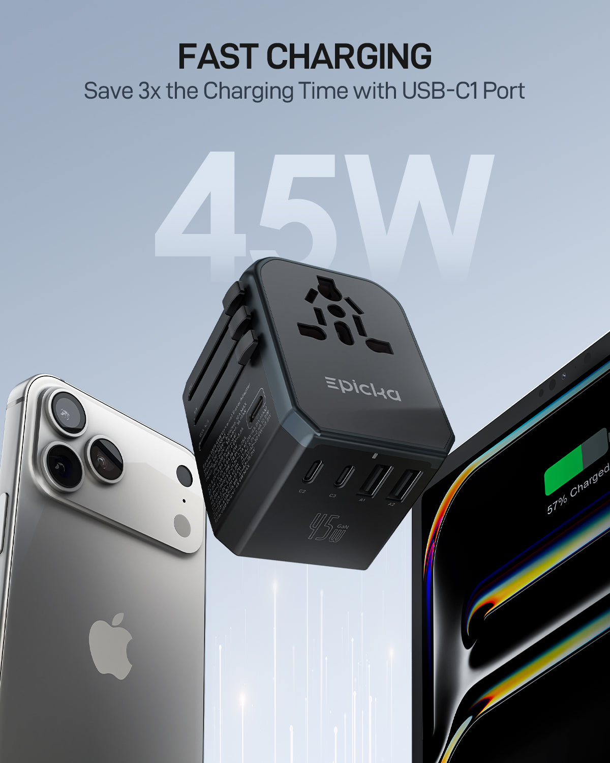 TA-105S GaN 45W Fast Charging Universal Travel Adapter