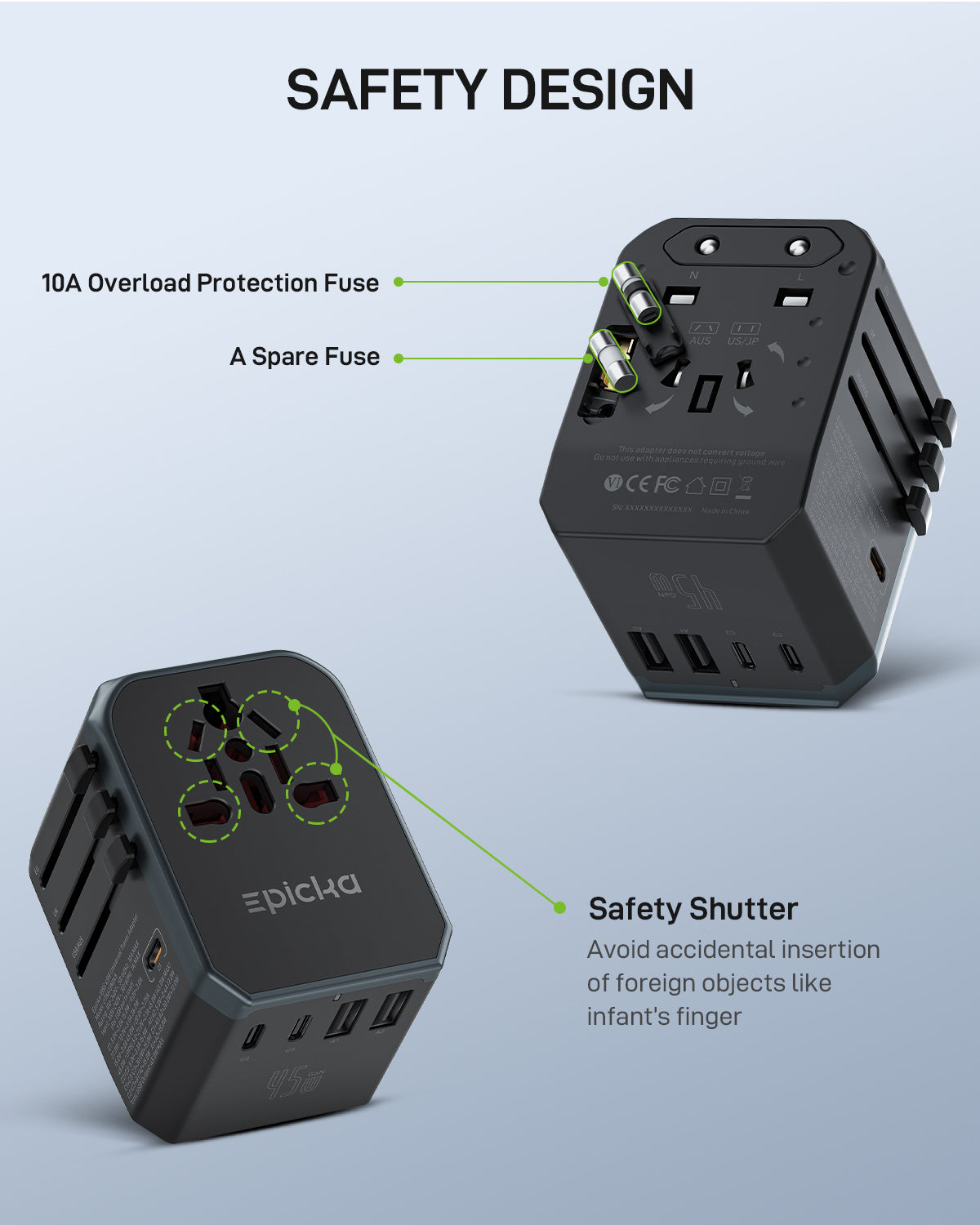 TA-105S GaN 45W Fast Charging Universal Travel Adapter