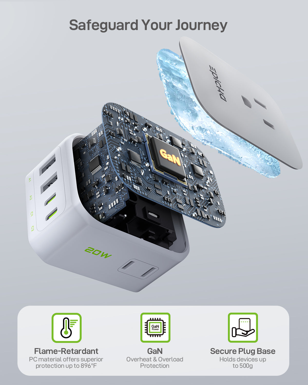 Hybrid 8-in-1 Abroad Travel Adapter with 20W Fast Charging