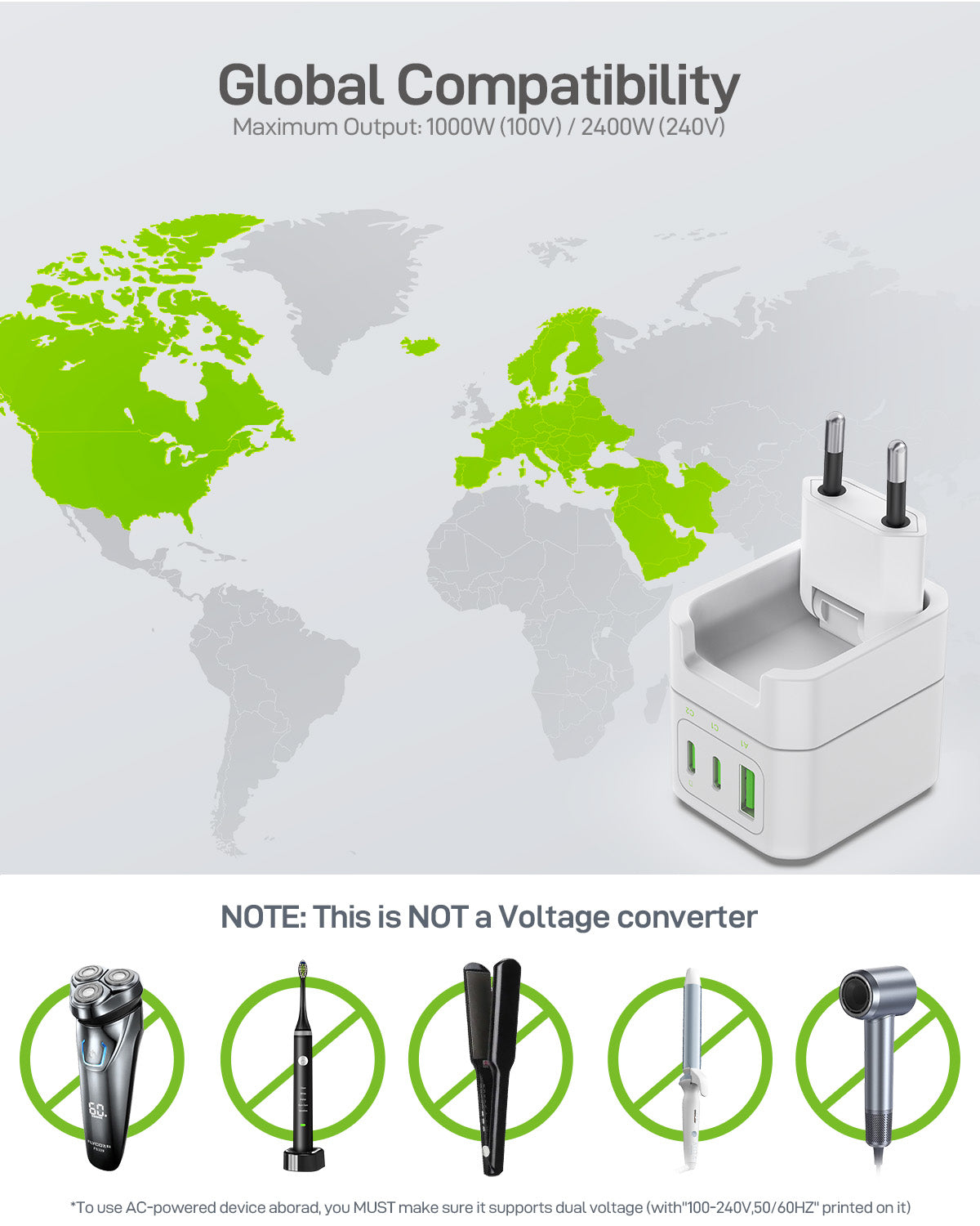 Hybrid Mini Abroad Travel Adapter with 30W Fast Charging