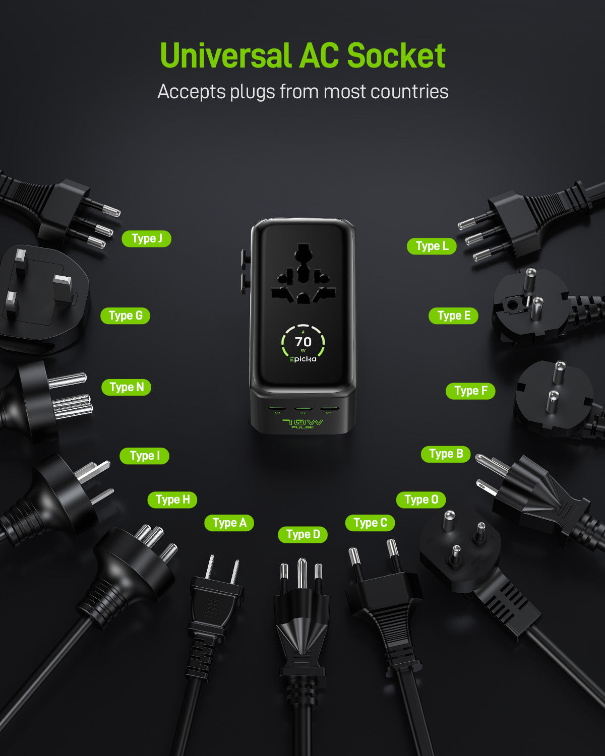 Epicka Pulse Ultra 70W Universal Travel Adapter (Pre-sale)