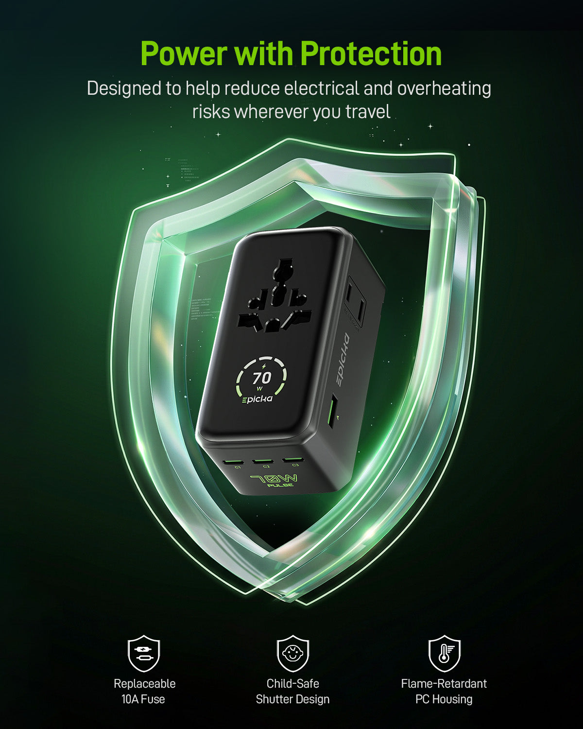 Epicka Pulse Ultra 70W Universal Travel Adapter (Pre-sale)