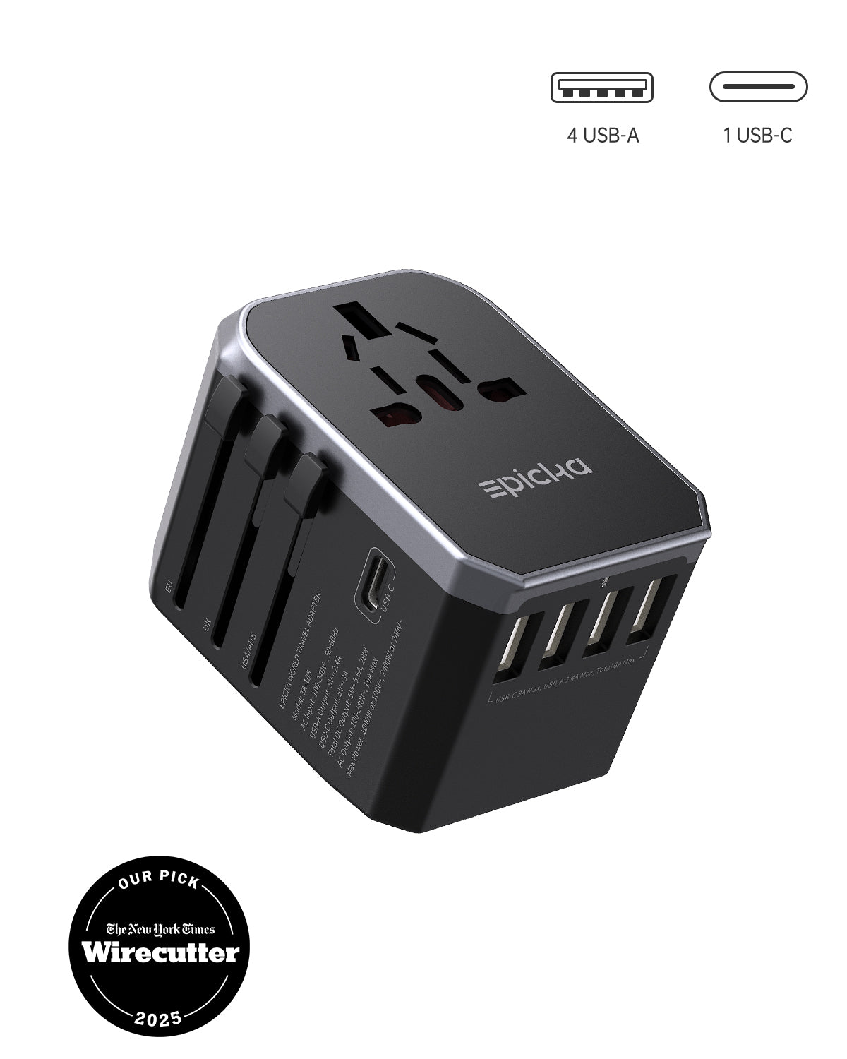 EPICKA Universal Travel Adapter with 5.6A Smart Power - Thumbnail 3