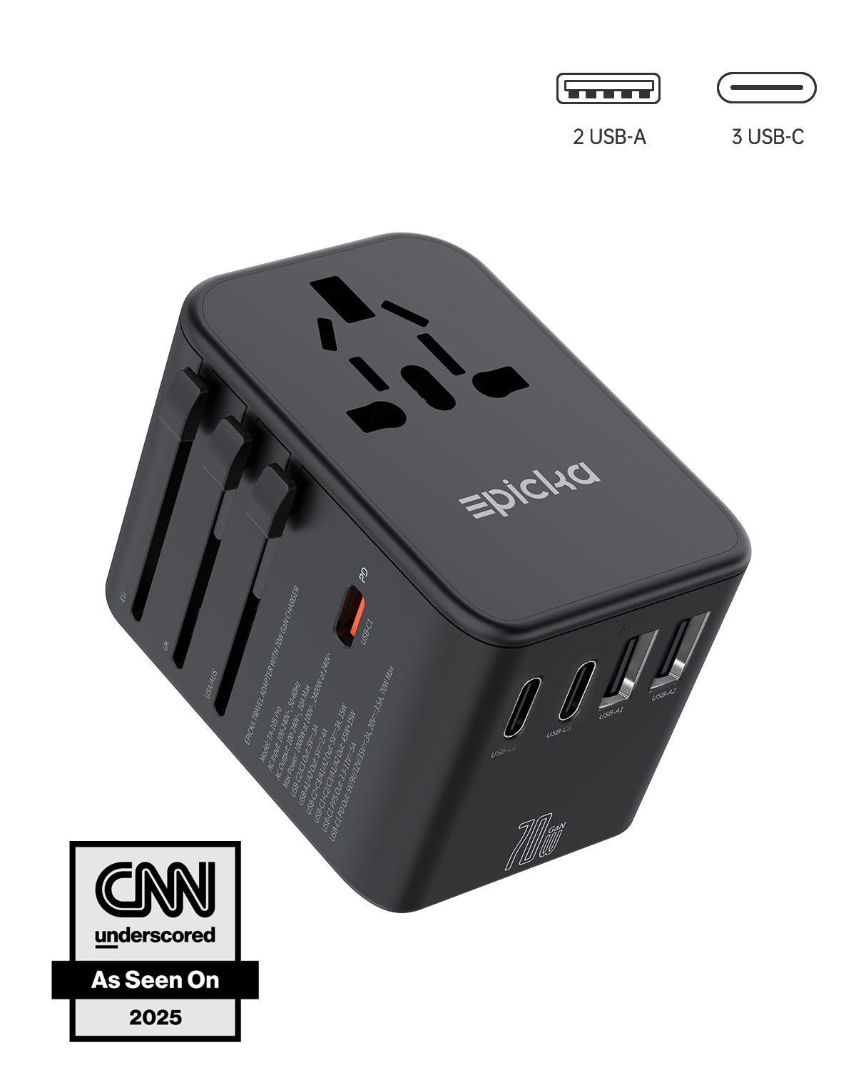 TA-105 Pro Universal Travel Adapter GaN 70W Fast Charging