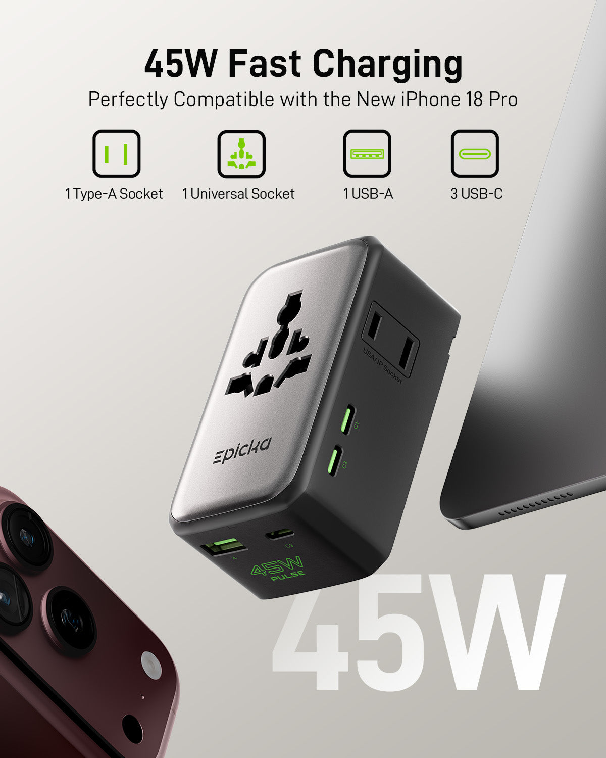 Pulse Air Series Universal Travel Adapter (25W/45W, 6 Ports)
