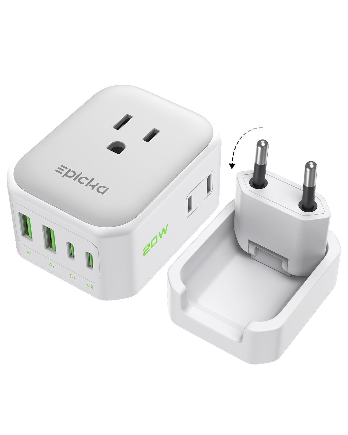 Hybrid 8-in-1 Abroad Travel Adapter with 20W Fast Charging