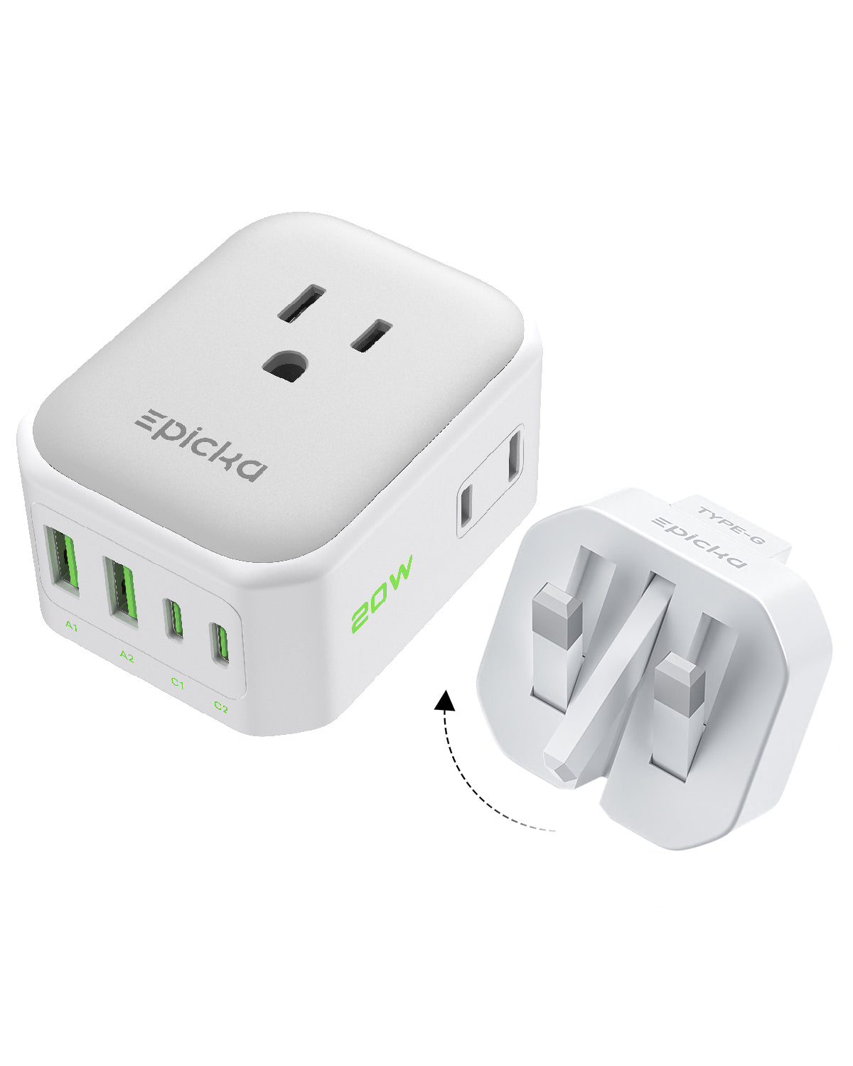 Hybrid 8-in-1 Abroad Travel Adapter with 20W Fast Charging