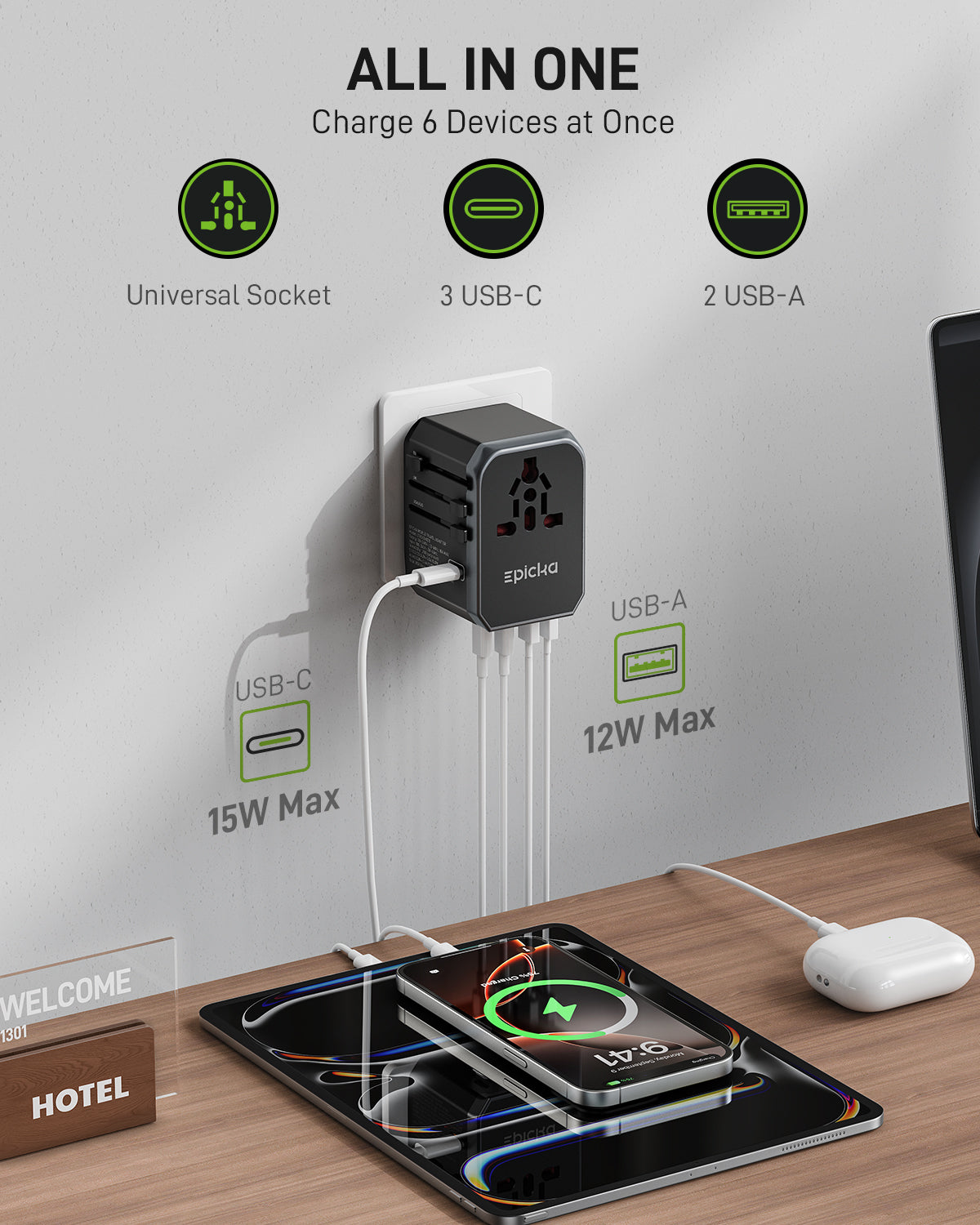 Epicka TA-105+ Universal Travel Adapter (6-Port)