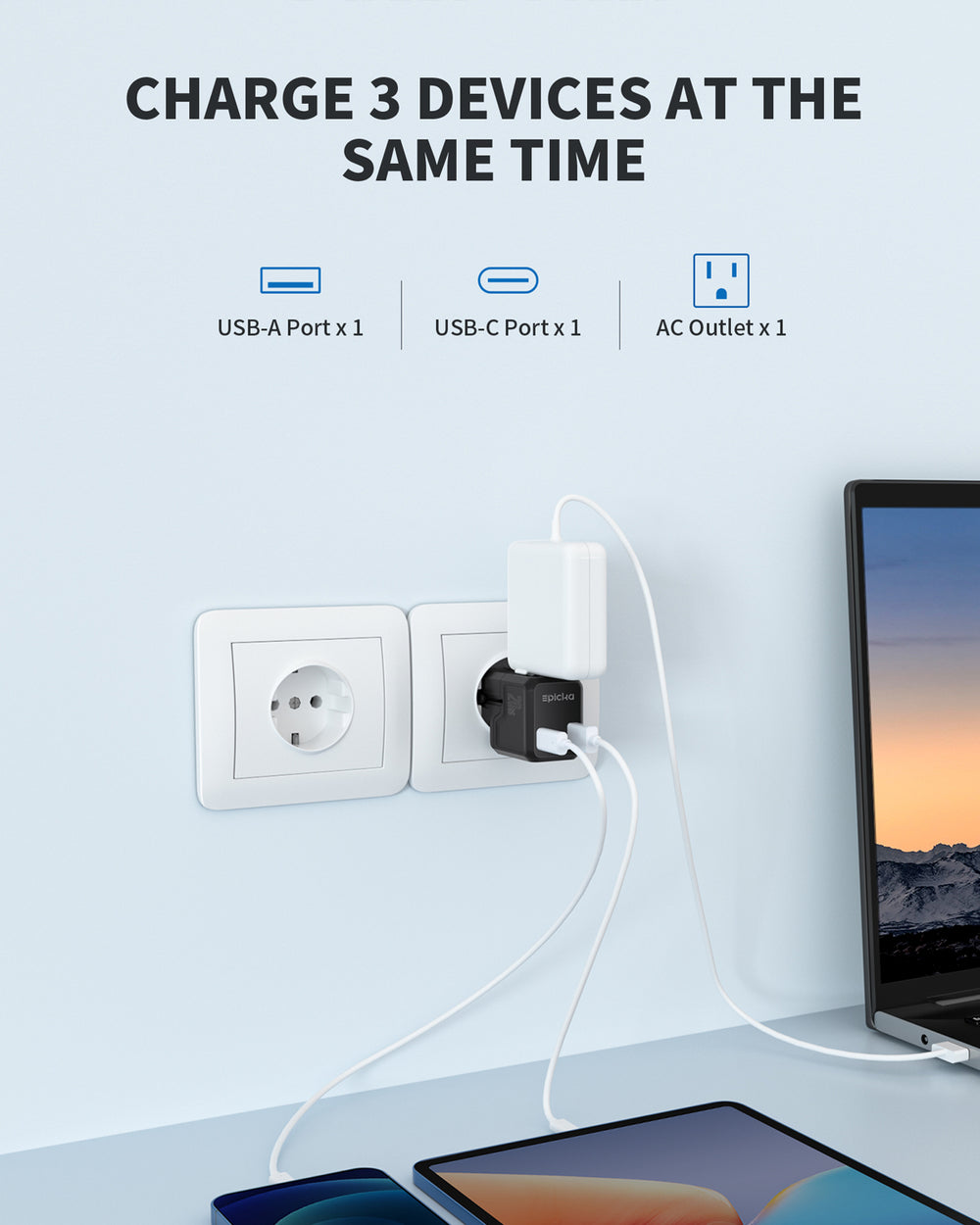 Epicka Pocket 111 Universal Travel Adapter (PD 20W, 3-Ports)