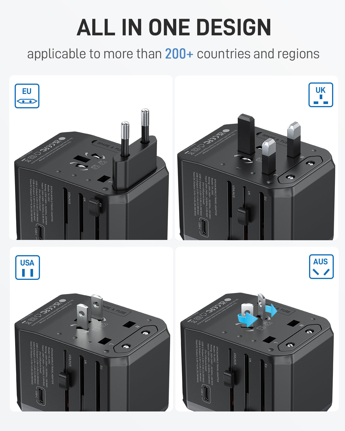 Epicka TA-105C Universal Travel Adapter (6-Port)