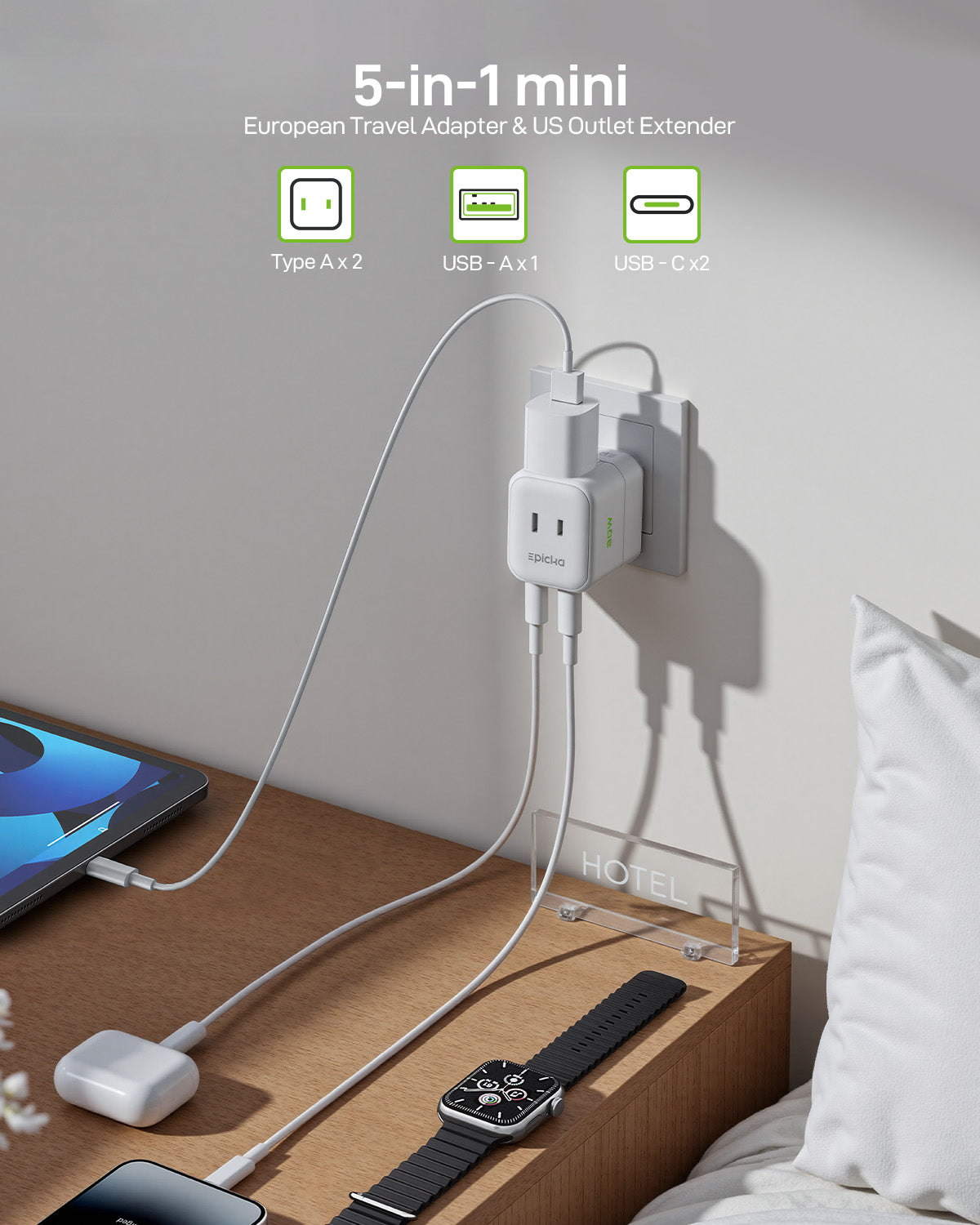 Hybrid Mini Abroad Travel Adapter with 30W Fast Charging