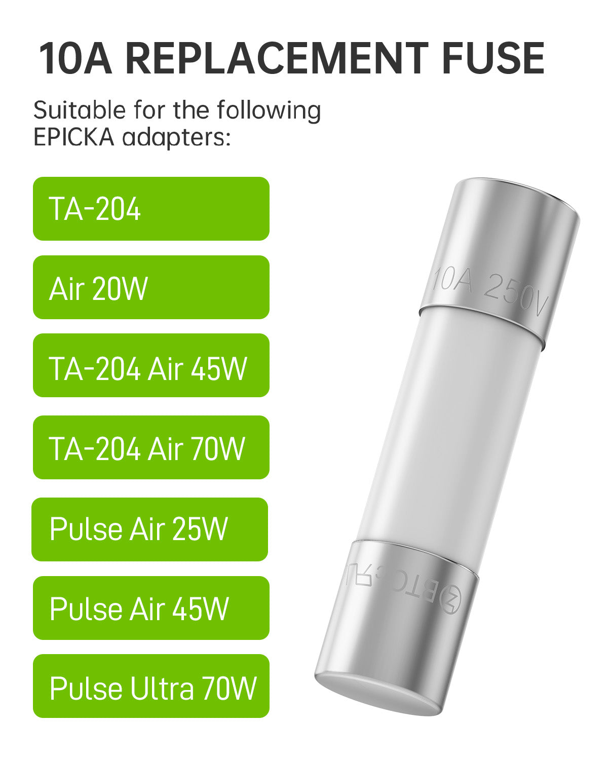 Epicka Adapter Replacement Fuses 10A