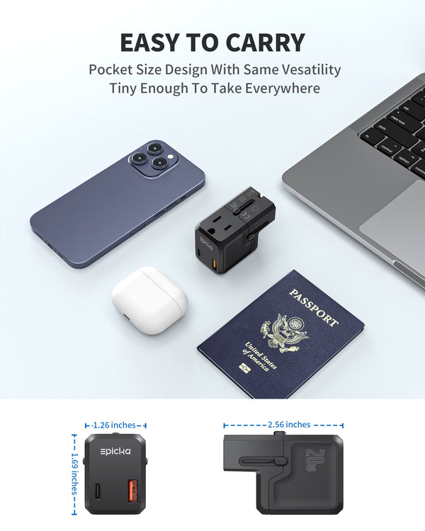 Epicka Pocket 111 Universal Travel Adapter (PD 20W, 3-Ports)