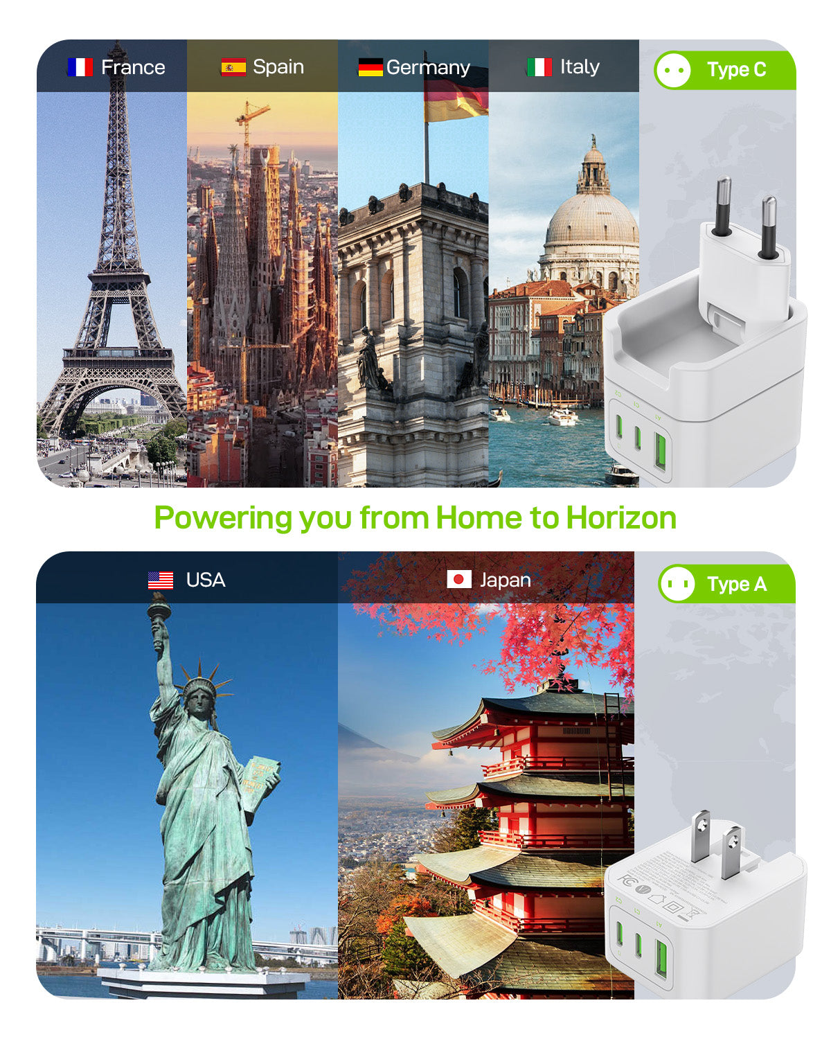 Hybrid Mini Abroad Travel Adapter with 30W Fast Charging