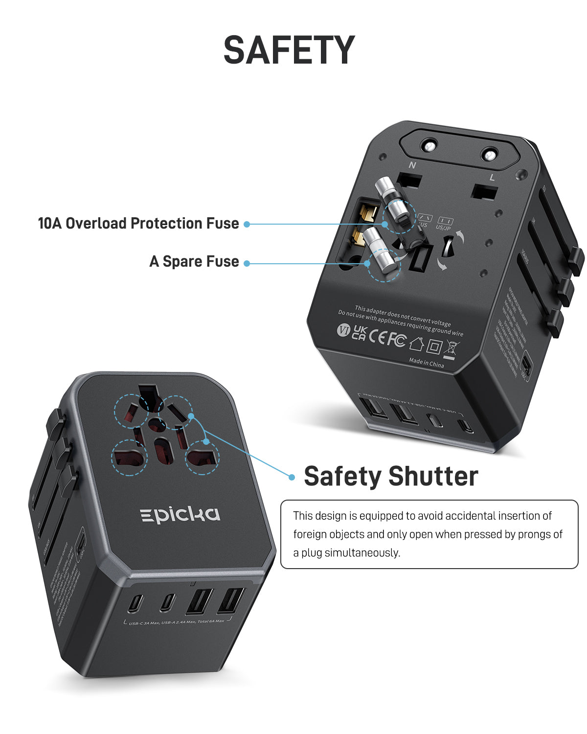 Epicka TA-105C Universal Travel Adapter (6-Port)