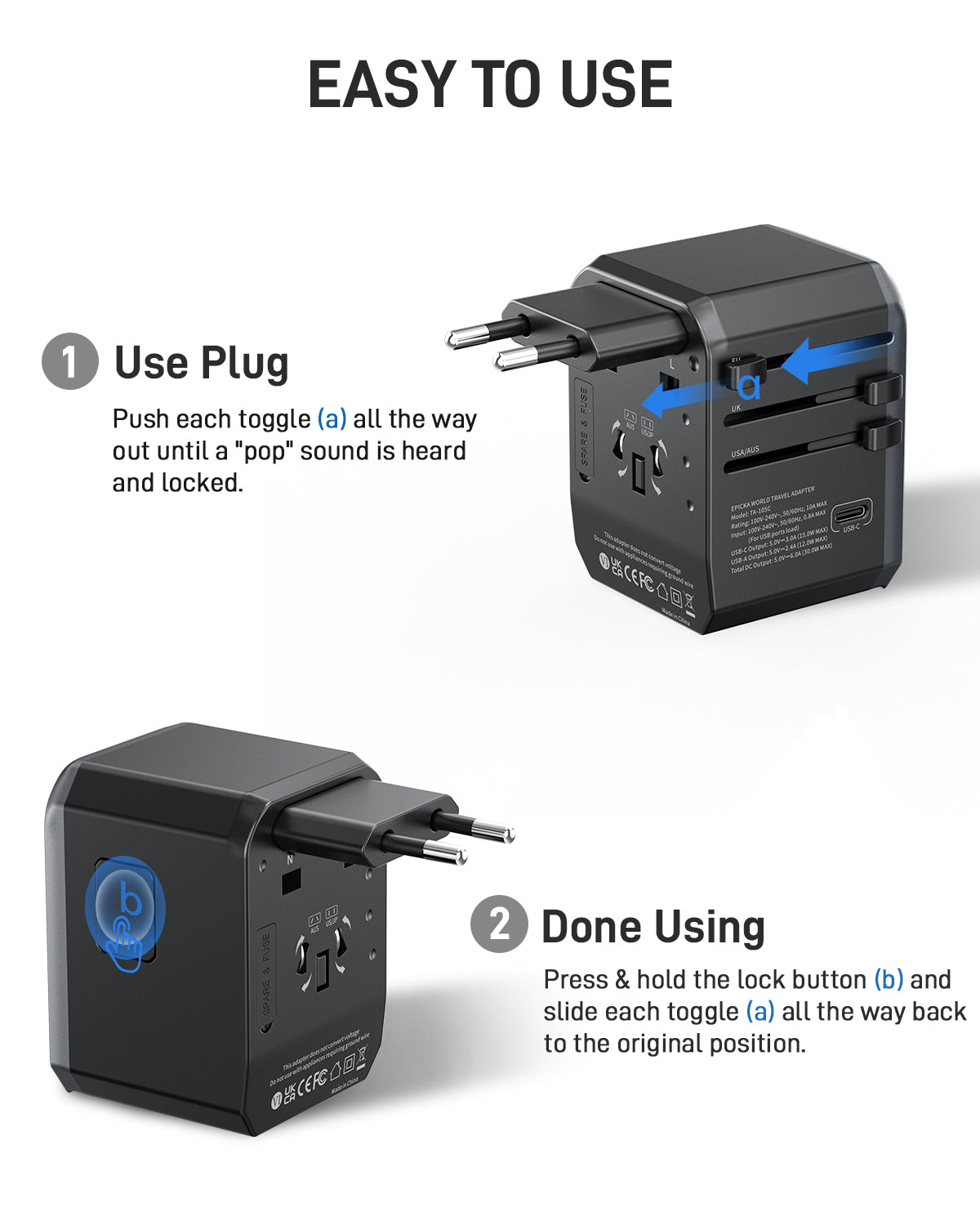 Epicka TA-105C Universal Travel Adapter (6-Port)