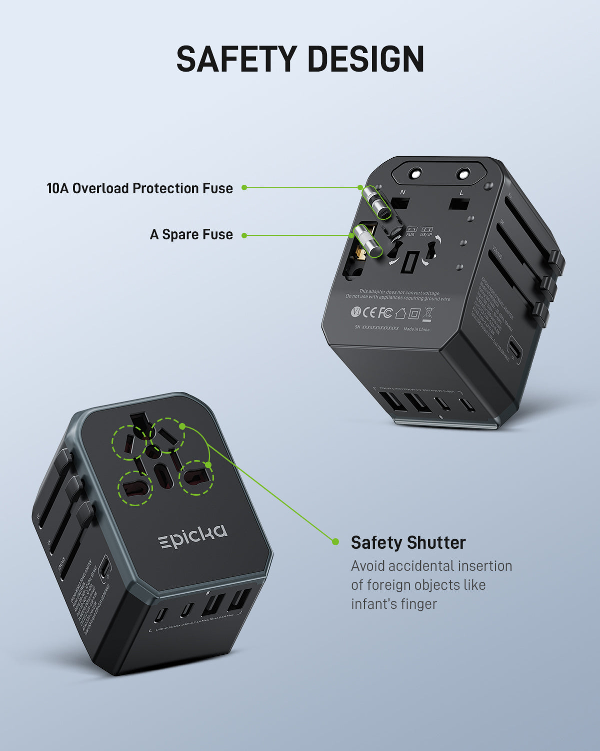 Epicka TA-105+ Universal Travel Adapter (6-Port)