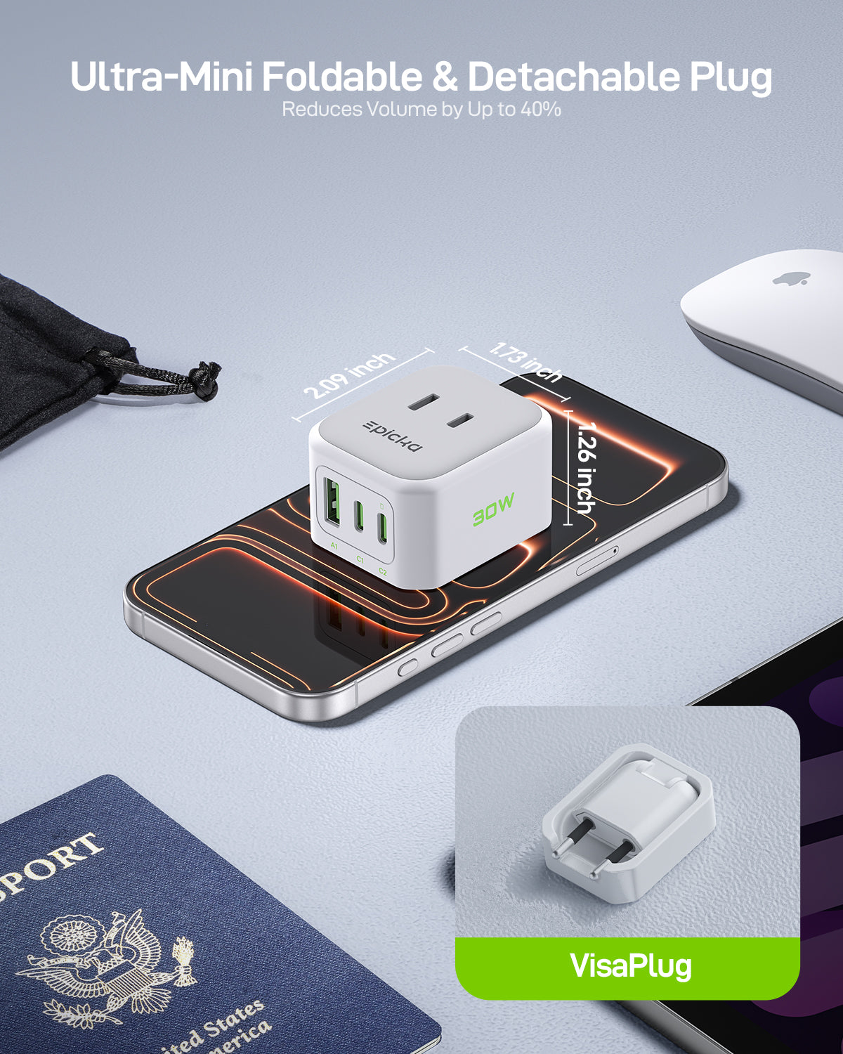 Hybrid Mini Abroad Travel Adapter with 30W Fast Charging