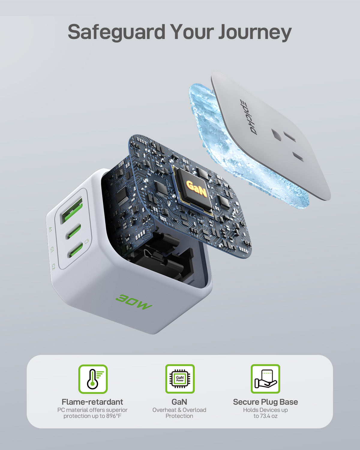 Hybrid Mini Abroad Travel Adapter with 30W Fast Charging