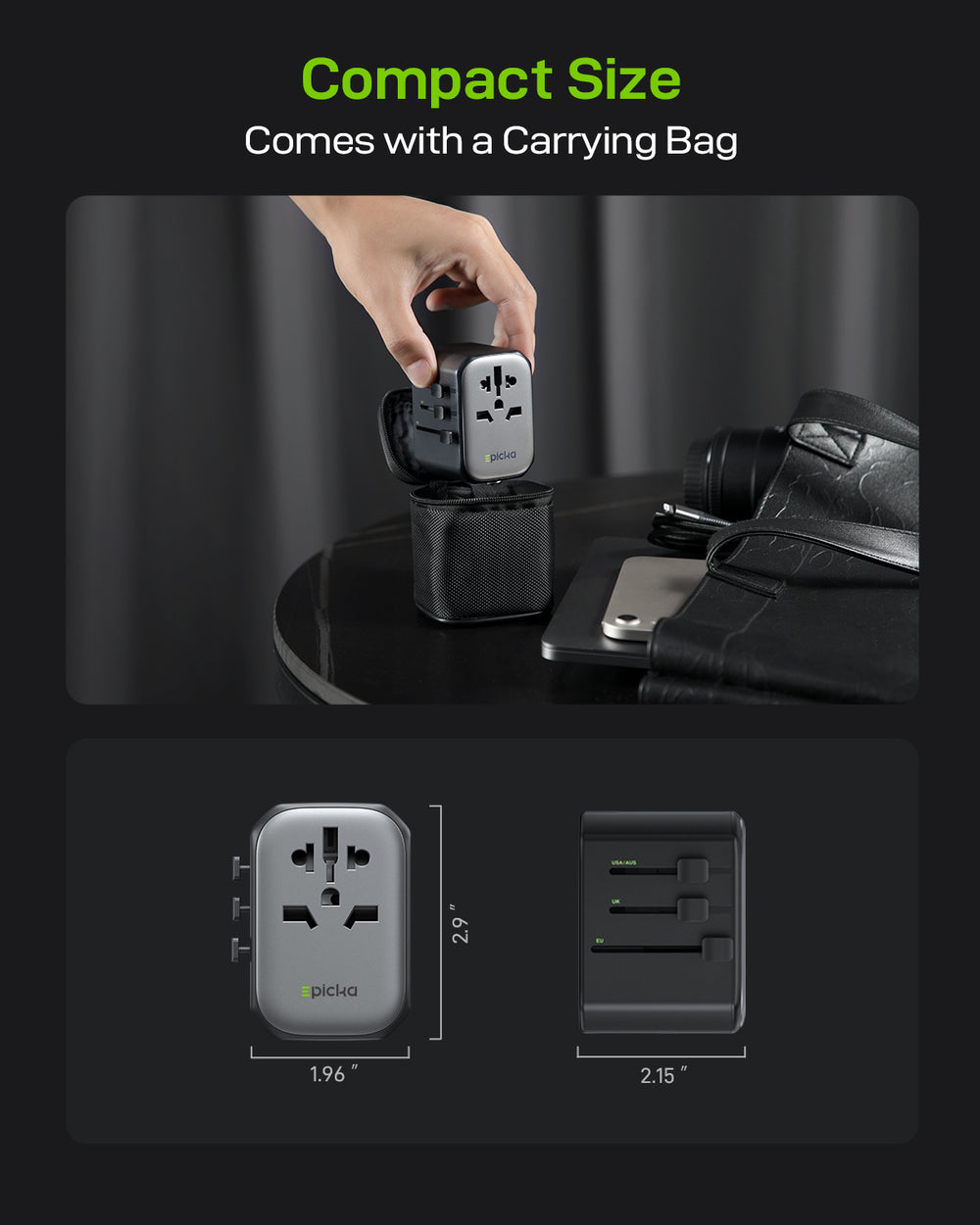 Epicka Pulse 45W Fast Charging Universal Travel Adapter (GaN 45W, 5-Po