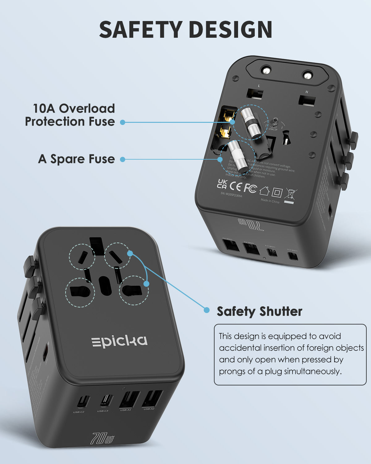 TA-105 Pro Universal Travel Adapter GaN 70W Fast Charging