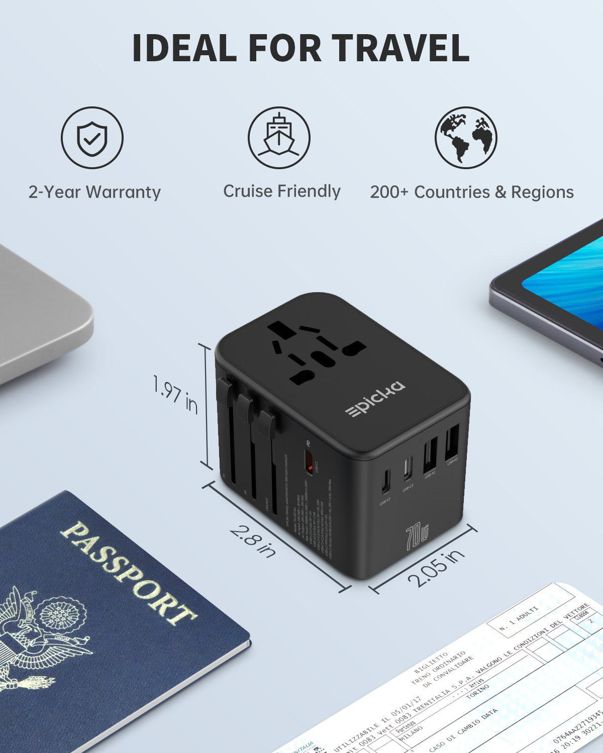 TA-105 Pro Universal Travel Adapter GaN 70W Fast Charging