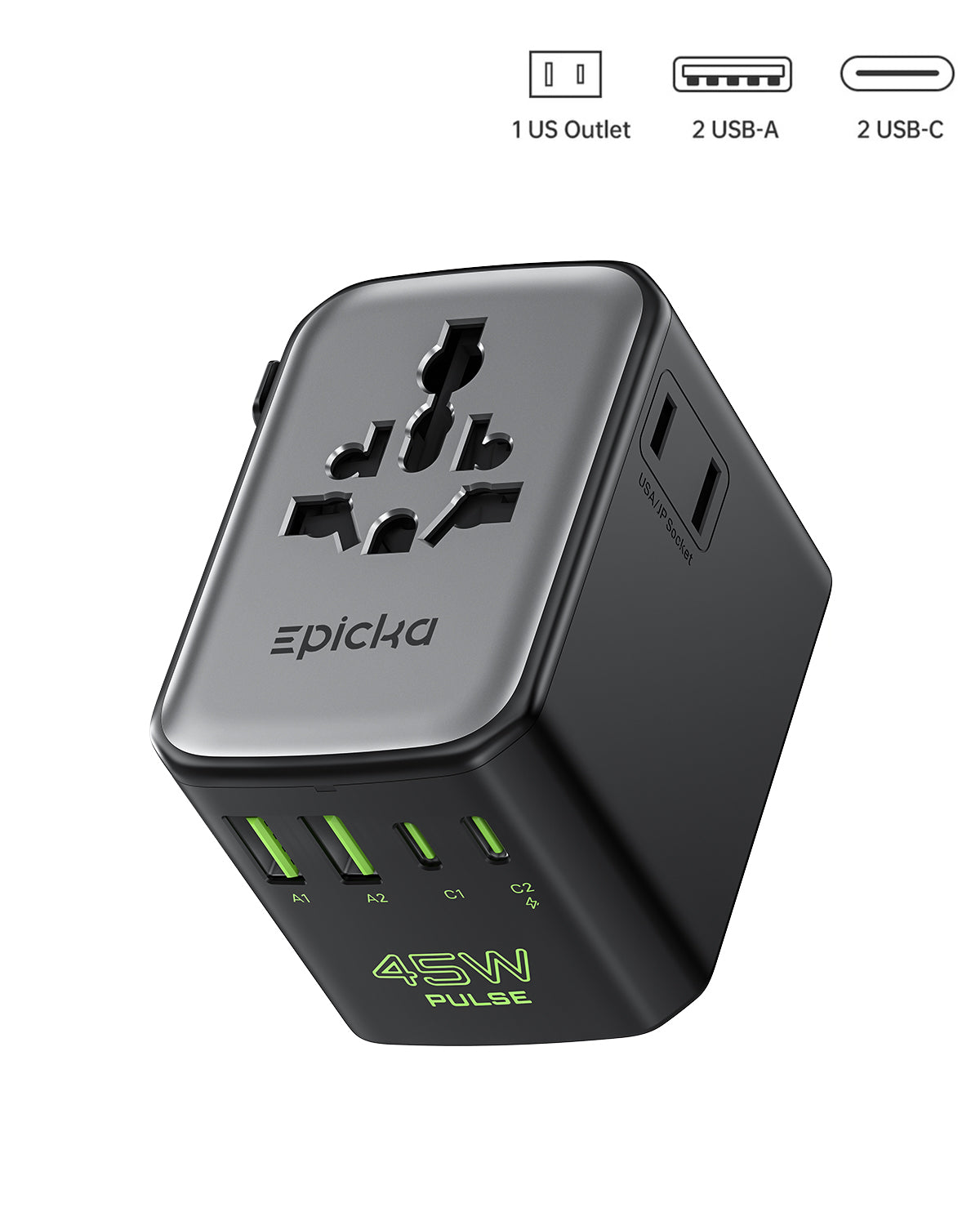 Epicka Pulse Duo 45W Fast Charging Universal Travel Adapter (GaN 45W,