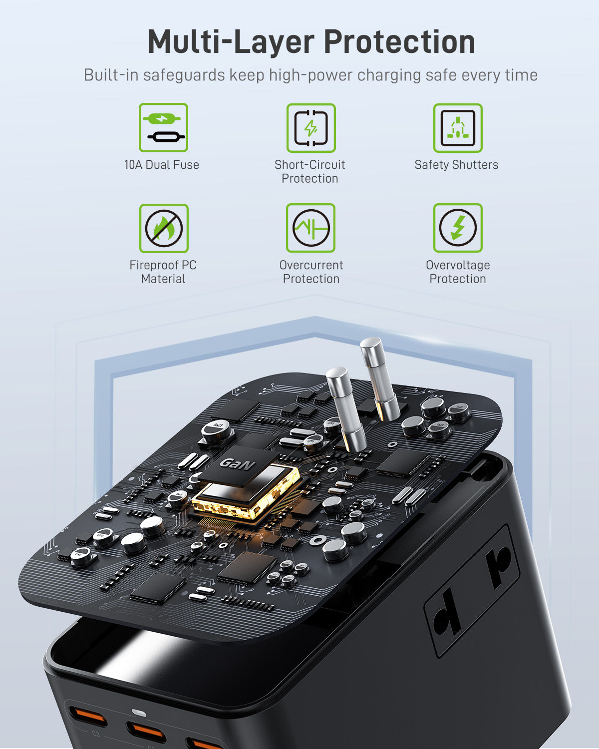Epicka TA-204 High-Power Universal Travel Adapter (GaN 100W, 6 Ports)