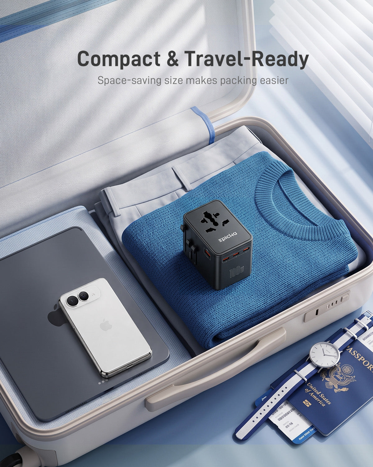 Epicka TA-204 High-Power Universal Travel Adapter (GaN 100W, 6 Ports)