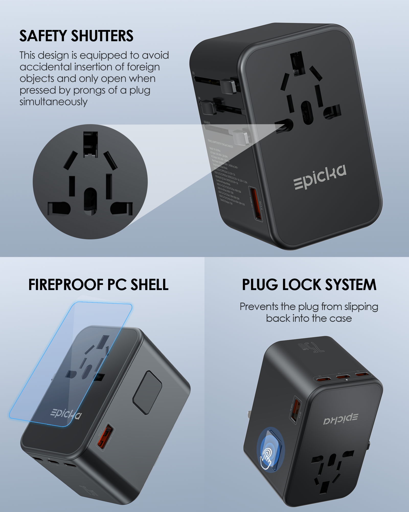 TA-105 Max Universal Travel Adapter GaN 75W Fast Charging